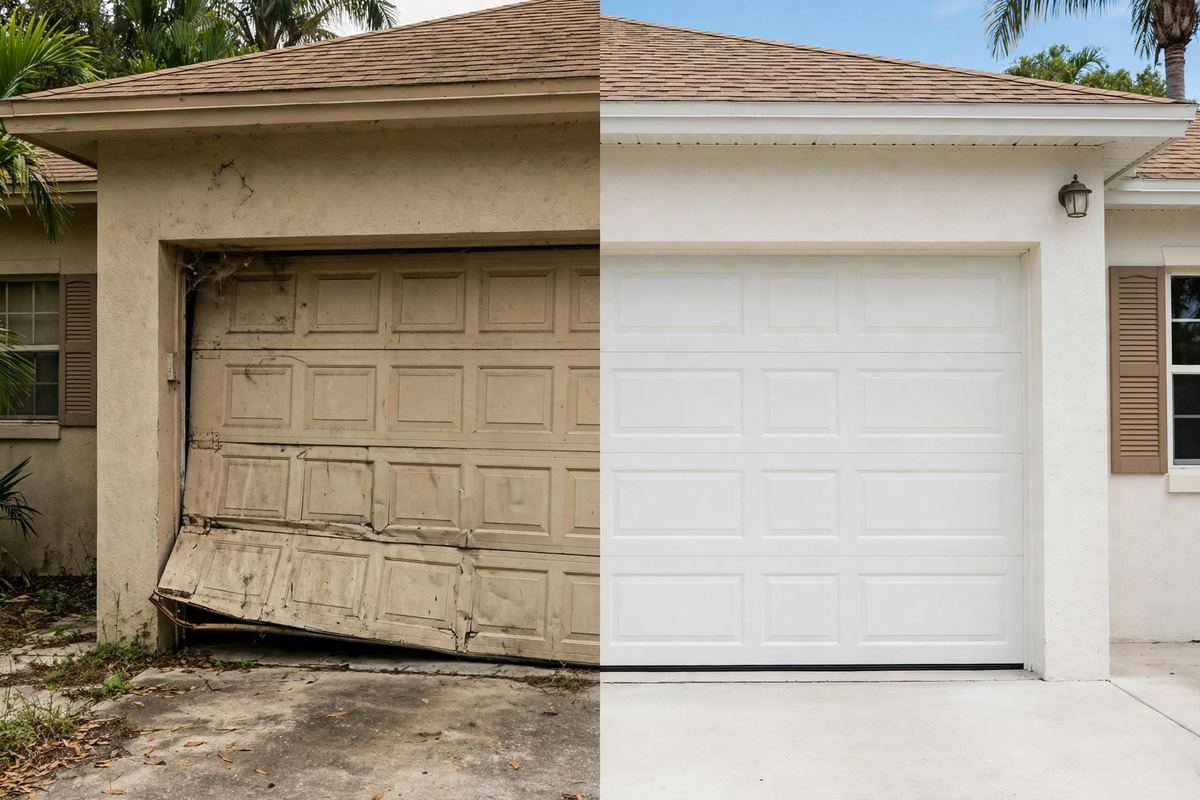 Waterfront home garage door in Lighthouse Point, Florida