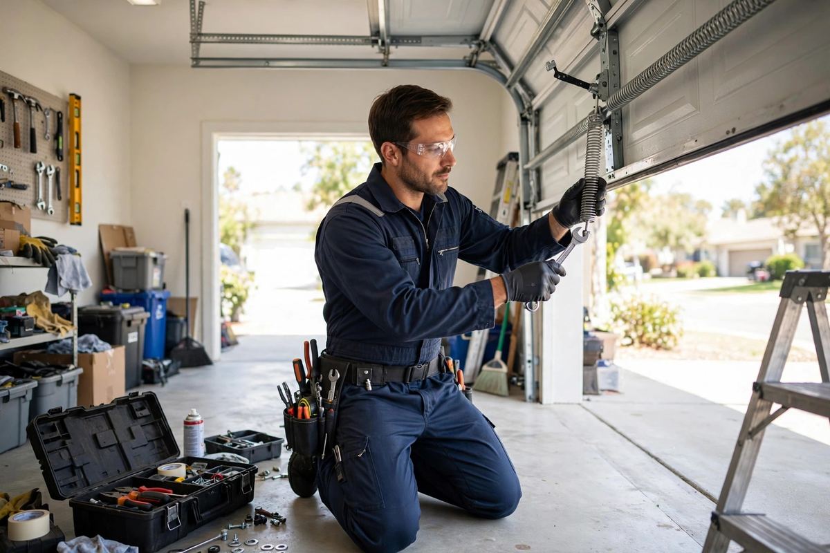 Oren Malul's technician servicing a garage door in South Florida